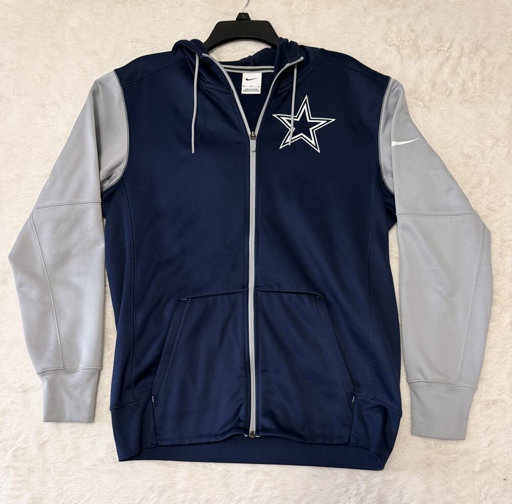 Nike Dallas Cowboys Full Zip Hoodie Mens Med Navy Blue Grey Star Logo Sweatshirt